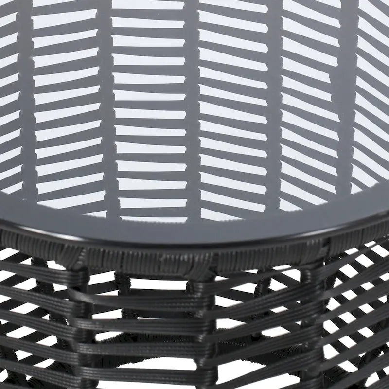 Table d'appoint d'extérieur en osier Boynton avec plateau en verre trempé de Christopher Knight Home - 15,50 l x 15,50 P x 15,50 H