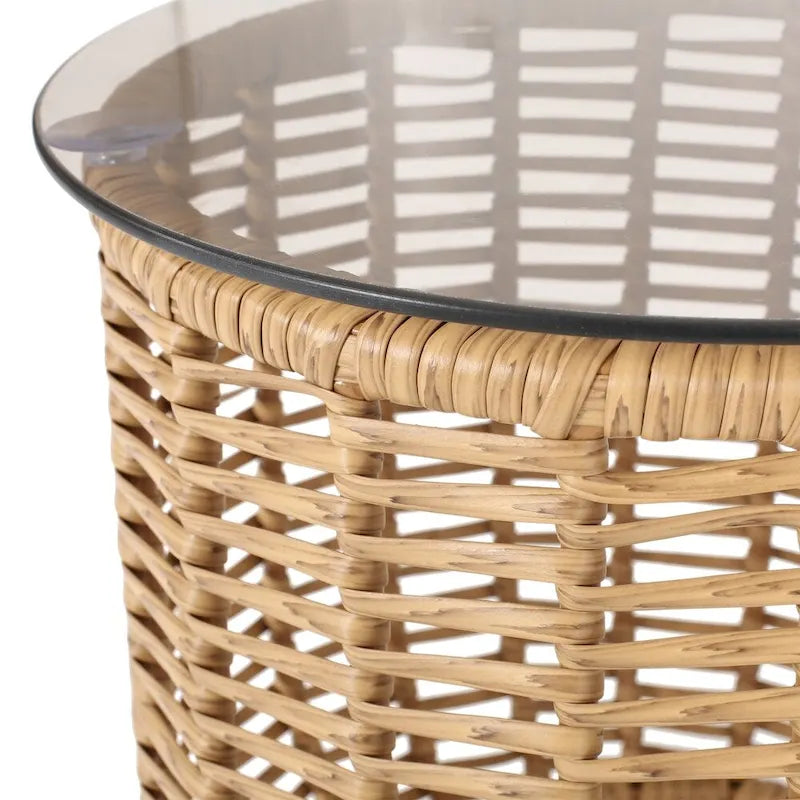 Table d'appoint d'extérieur en osier Boynton avec plateau en verre trempé de Christopher Knight Home - 15,50 l x 15,50 P x 15,50 H