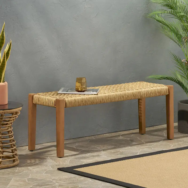 Angie Outdoor Modern Industrial Acacia Wood Bench by Christopher Knight Home - 43.25 W x 15.75 D x 16.25 H