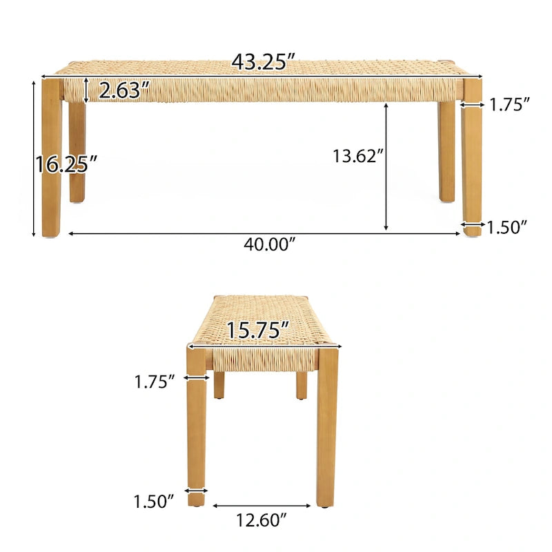 Banc d'extérieur moderne industriel en bois d'acacia Angie de Christopher Knight Home - 43,25 L x 15,75 P x 16,25 H