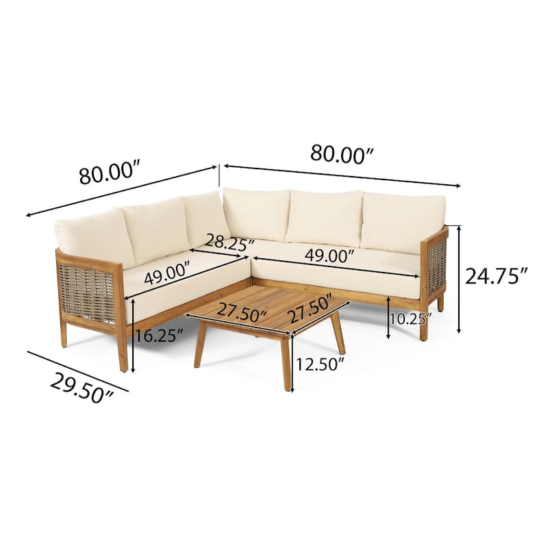 Ensemble de conversation d'extérieur modulaire 5 places en bois d'acacia et résine tressée ronde Burchett avec coussins, par Christopher Knight Home