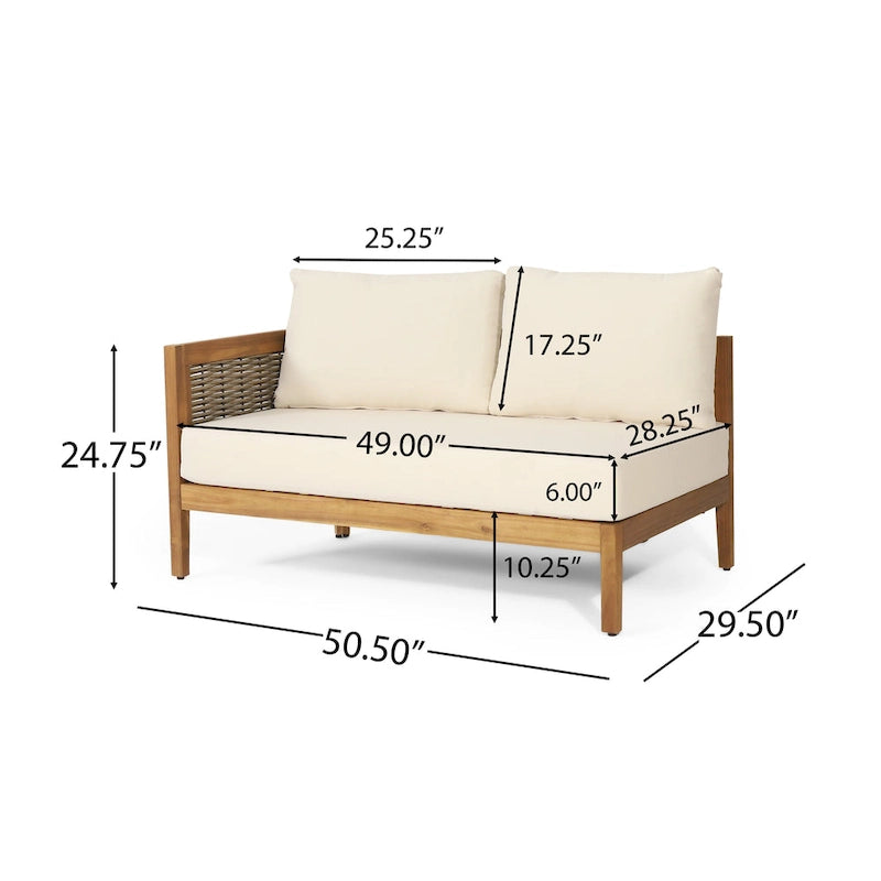 Ensemble de conversation d'extérieur modulaire 5 places en bois d'acacia et résine tressée ronde Burchett avec coussins, par Christopher Knight Home