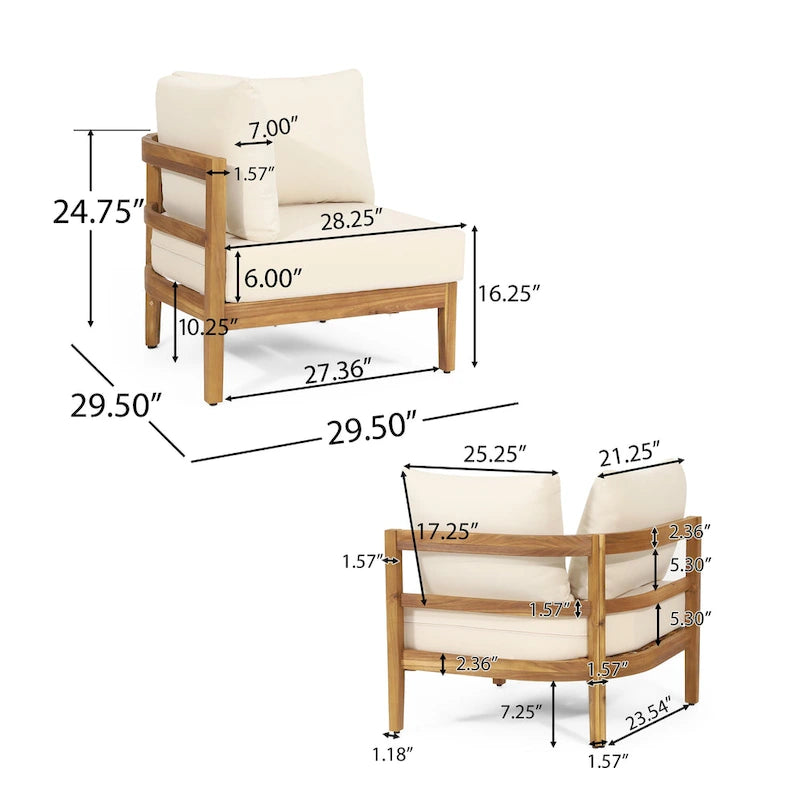 Ensemble de conversation d'extérieur modulaire 5 places en bois d'acacia et résine tressée ronde Burchett avec coussins, par Christopher Knight Home