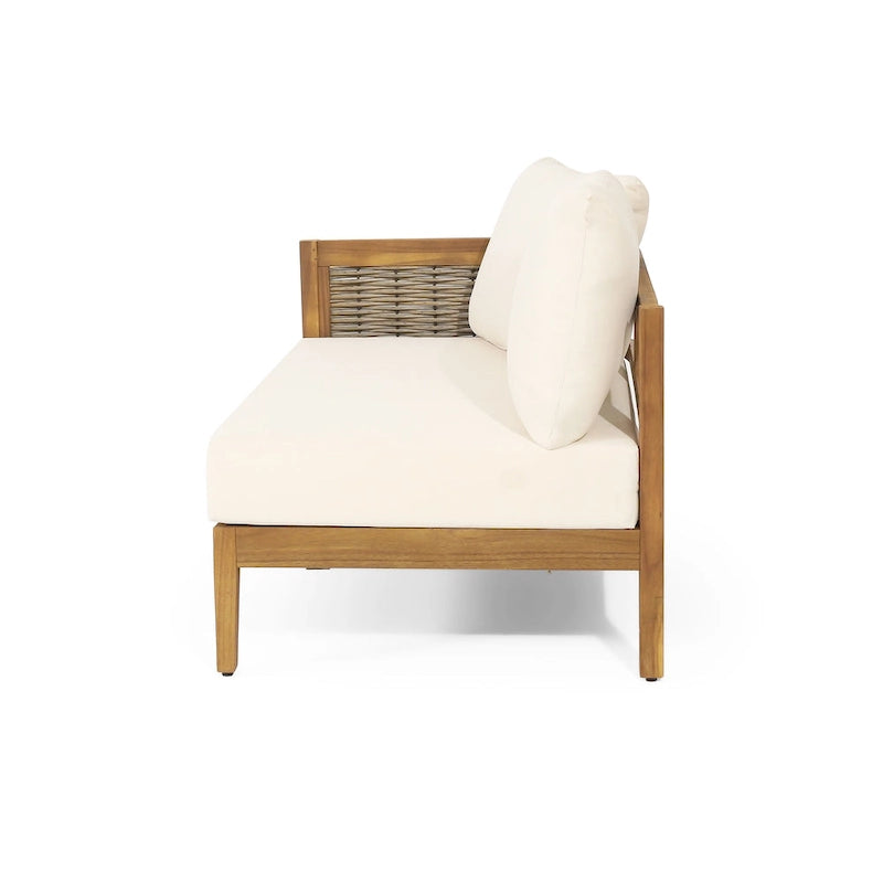Ensemble de conversation d'extérieur modulaire 5 places en bois d'acacia et résine tressée ronde Burchett avec coussins, par Christopher Knight Home