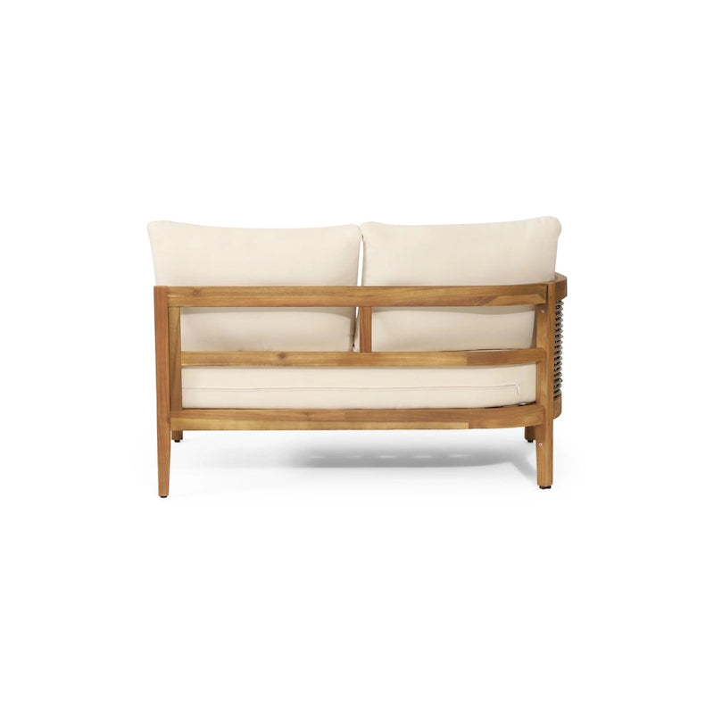 Ensemble de conversation d'extérieur modulaire 5 places en bois d'acacia et résine tressée ronde Burchett avec coussins, par Christopher Knight Home