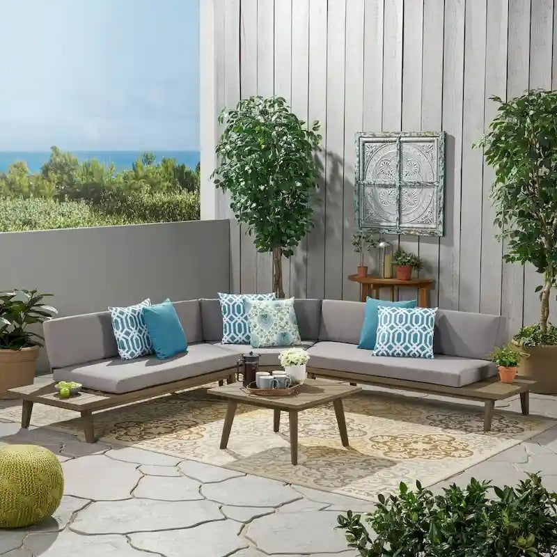 Canapé d'angle en acacia 4 pièces en V Hillcrest Outdoor par Christopher Knight Home