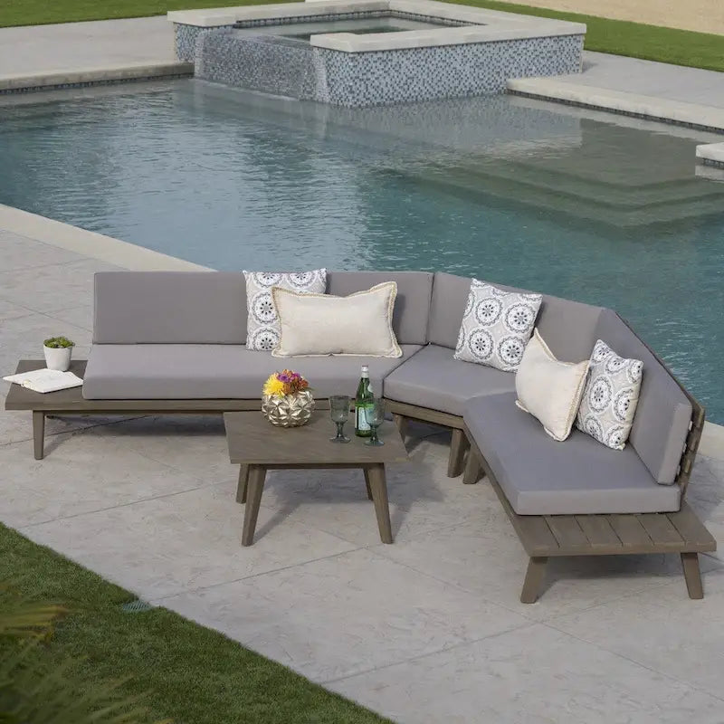 Canapé d'angle en acacia 4 pièces en V Hillcrest Outdoor par Christopher Knight Home