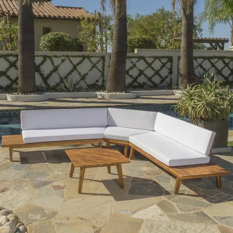 Canapé d'angle en acacia 4 pièces en V Hillcrest Outdoor par Christopher Knight Home