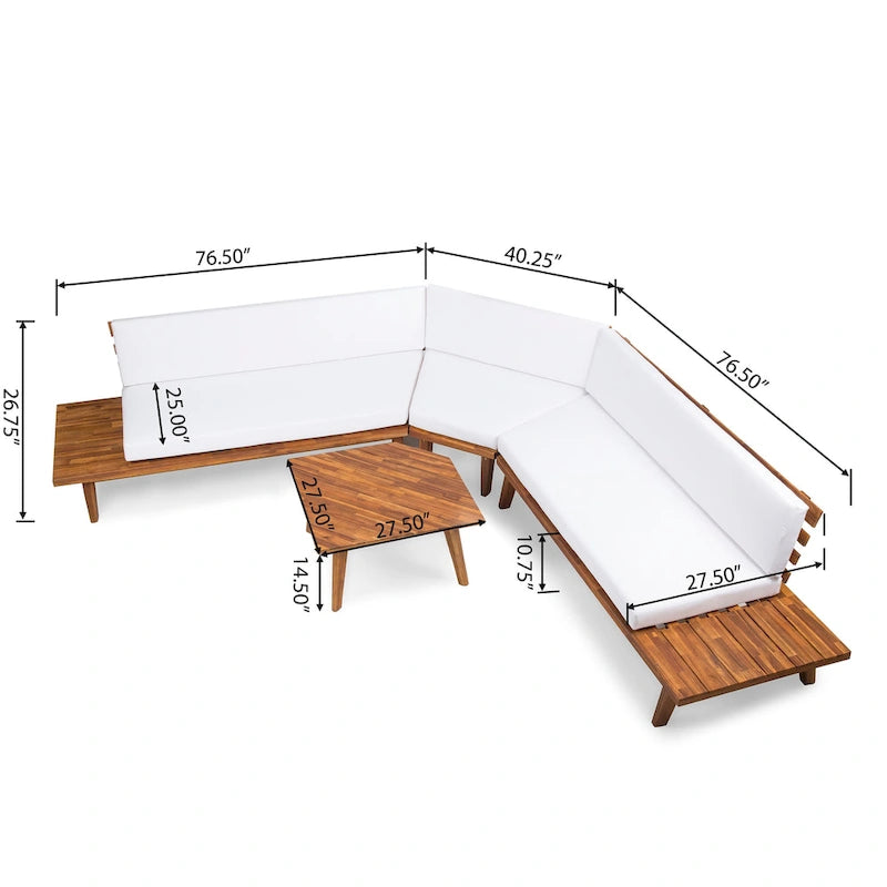 Canapé d'angle en acacia 4 pièces en V Hillcrest Outdoor par Christopher Knight Home