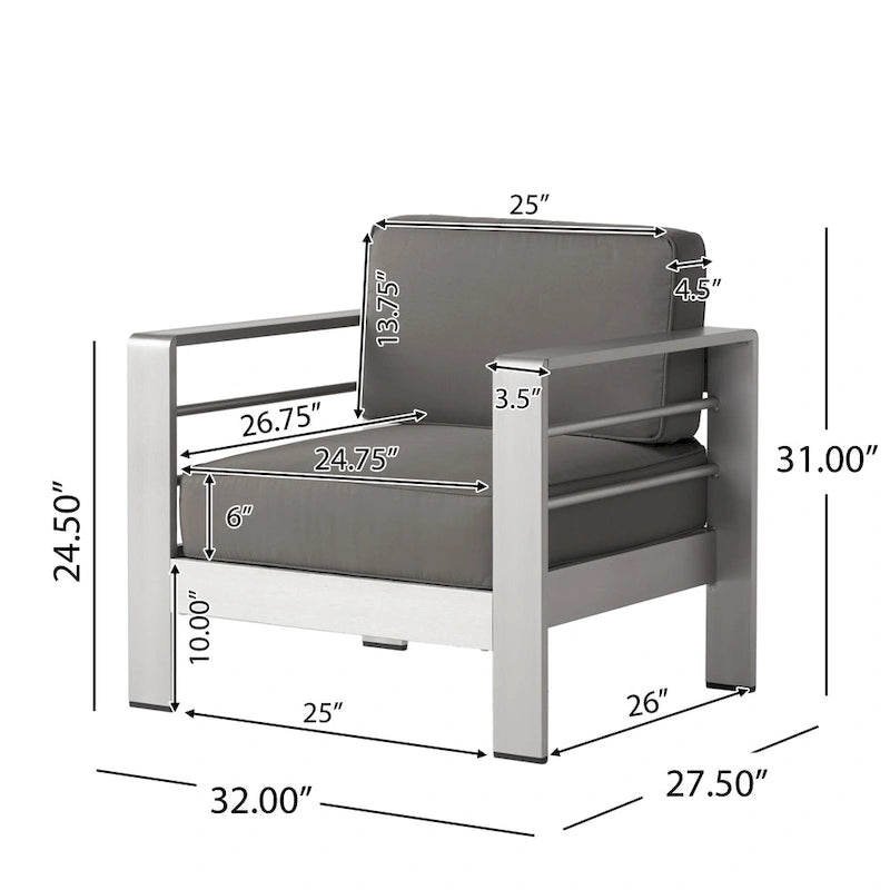 Ensemble de sofa modulaire d'extérieur en aluminium à 6 places avec poufs et table basse Cape Coral par Christopher Knight Home