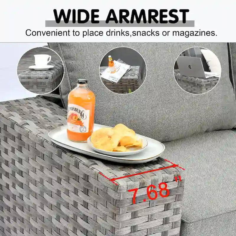 OVIOS Salon de jardin en osier 12 pièces à accoudoirs larges avec table