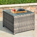 Table basse d'extérieur OVIOS en osier avec plateau en verre