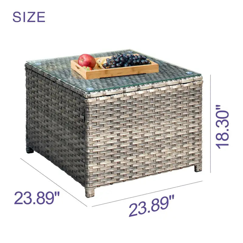 Table basse d'extérieur OVIOS en osier avec plateau en verre