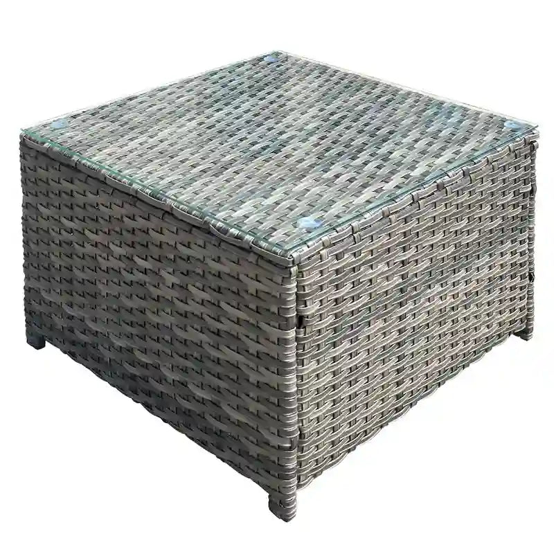 Table basse d'extérieur OVIOS en osier avec plateau en verre