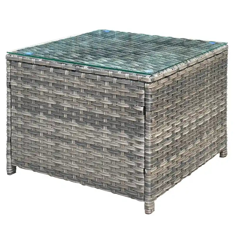 Table basse d'extérieur OVIOS en osier avec plateau en verre