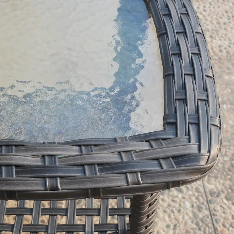 Table d'appoint d'extérieur en osier OVIOS avec plateau en verre