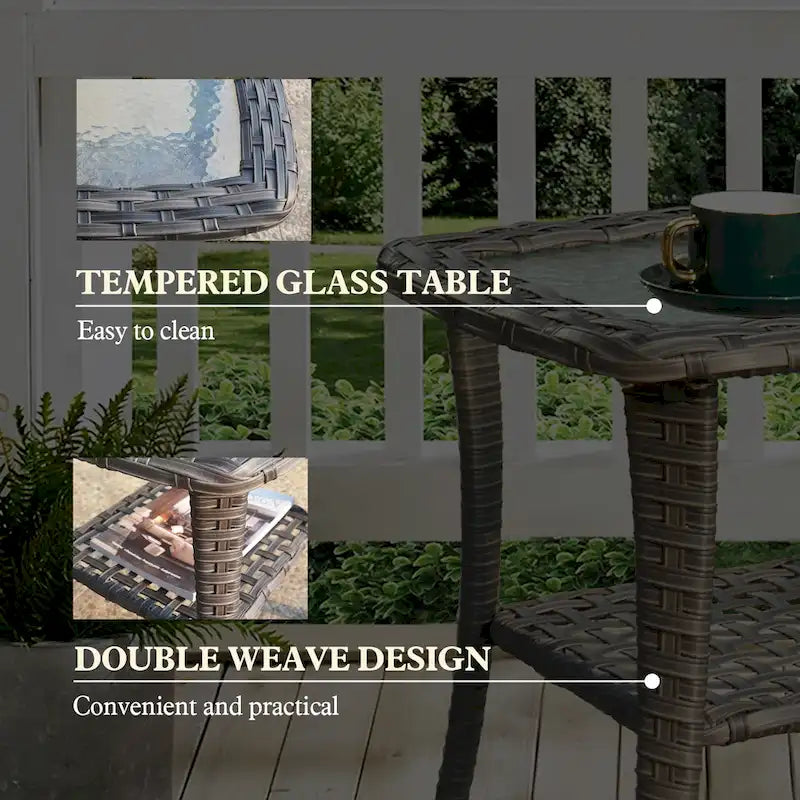 Table d'appoint d'extérieur en osier OVIOS avec plateau en verre