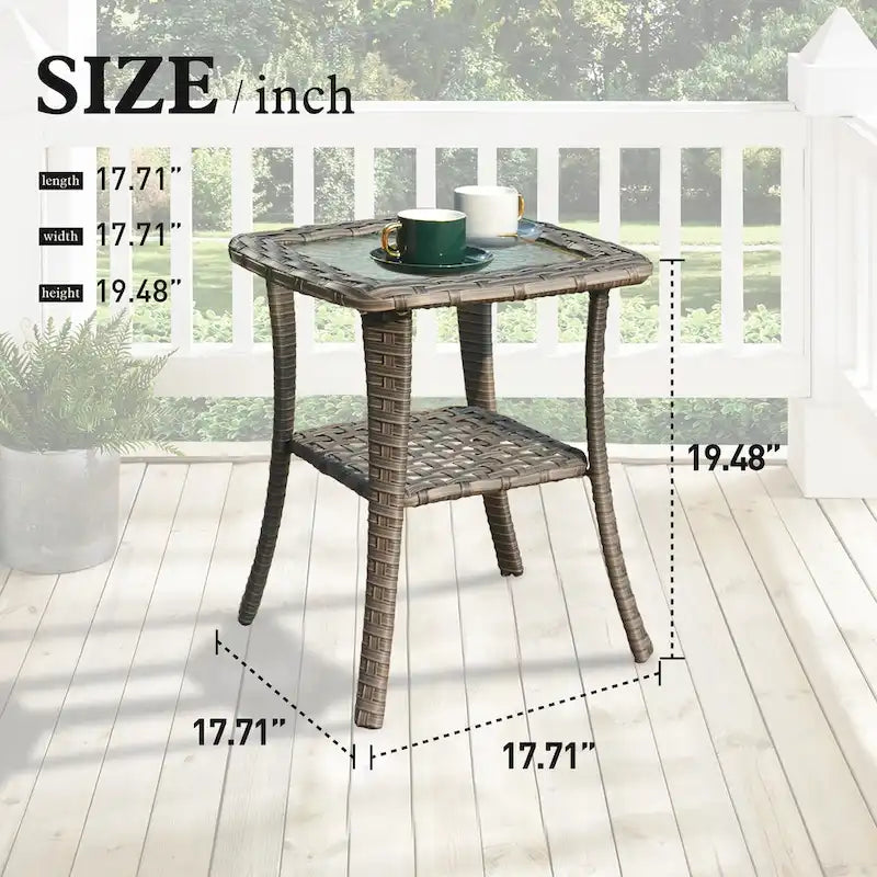 Table d'appoint d'extérieur en osier OVIOS avec plateau en verre