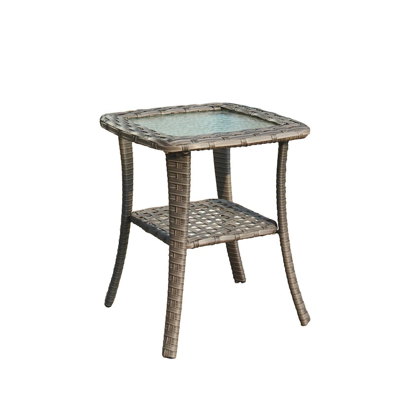 Table d'appoint d'extérieur en osier OVIOS avec plateau en verre