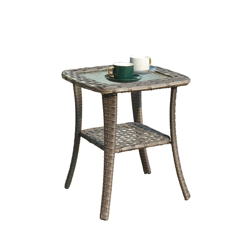 Table d'appoint d'extérieur en osier OVIOS avec plateau en verre