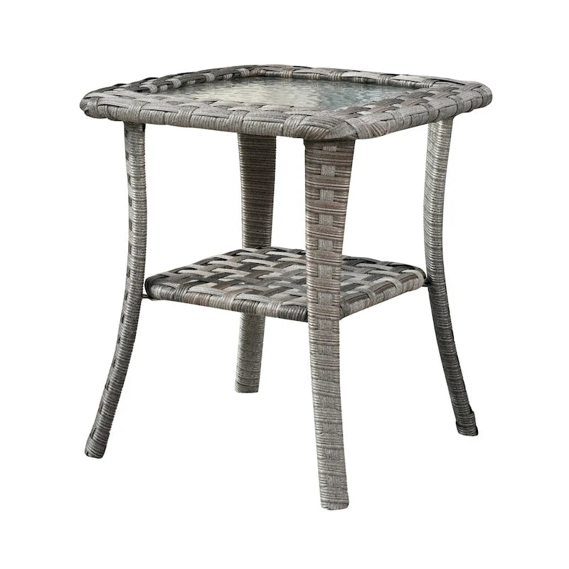 Table d'appoint d'extérieur en osier OVIOS avec plateau en verre