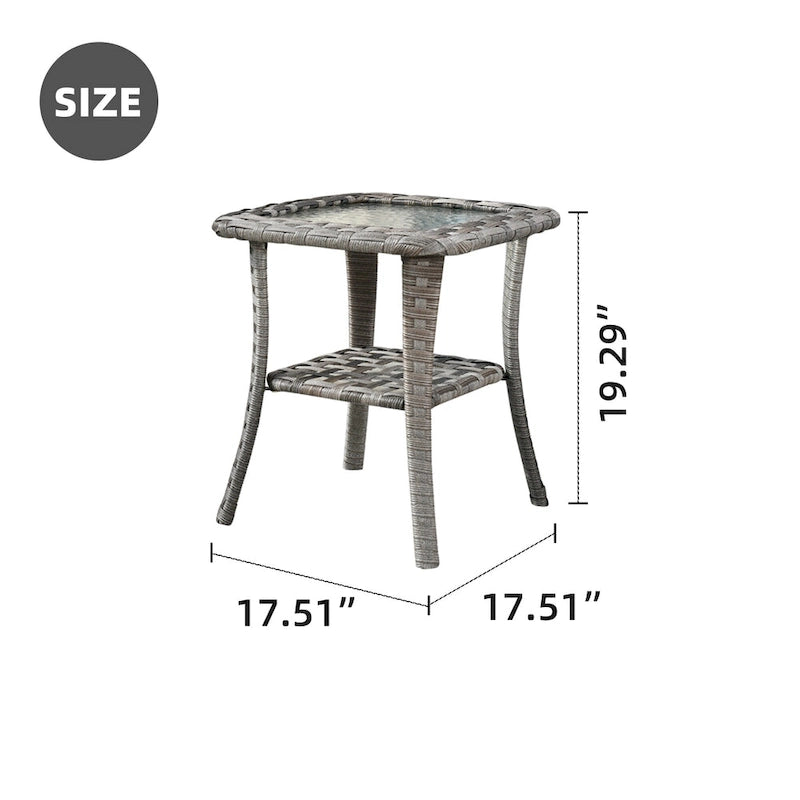 Table d'appoint d'extérieur en osier OVIOS avec plateau en verre