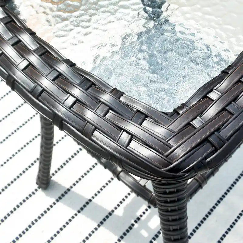 Table d'appoint d'extérieur en osier OVIOS avec plateau en verre