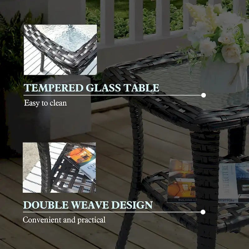Table d'appoint d'extérieur en osier OVIOS avec plateau en verre
