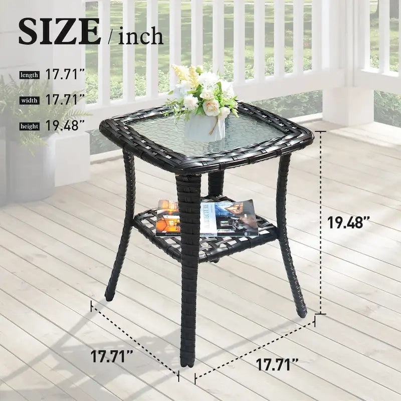 Table d'appoint d'extérieur en osier OVIOS avec plateau en verre