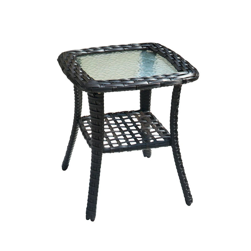 Table d'appoint d'extérieur en osier OVIOS avec plateau en verre