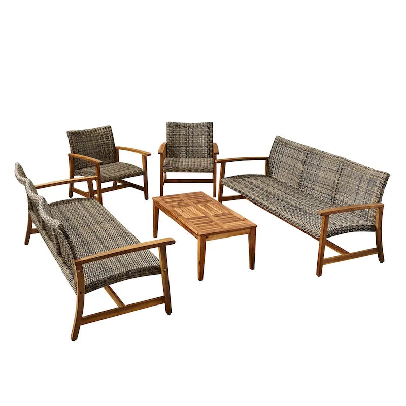 Ensemble de conversation d'extérieur Hampton de 5 pièces en bois et osier par Christopher Knight Home