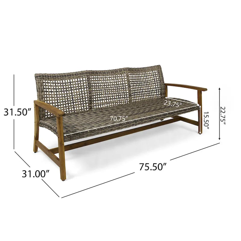 Ensemble de conversation d'extérieur Hampton de 5 pièces en bois et osier par Christopher Knight Home
