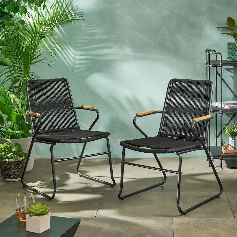 Fauteuil de club d'extérieur moderne en corde tressée Moonstone (ensemble de 2) par Christopher Knight Home