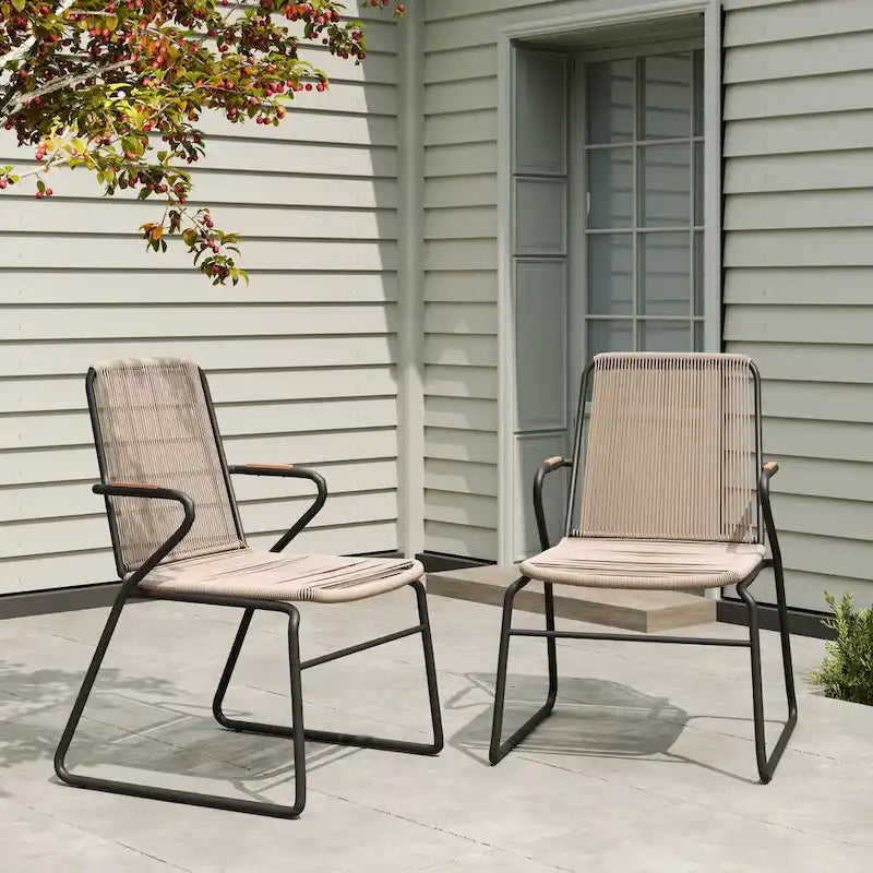 Fauteuil de club d'extérieur moderne en corde tressée Moonstone (ensemble de 2) par Christopher Knight Home