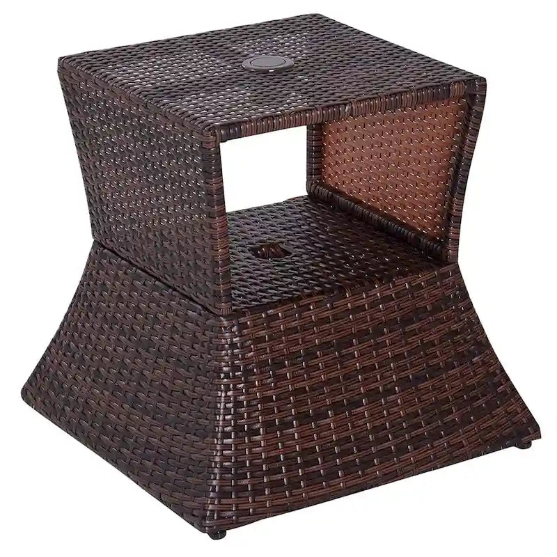Table d'appoint d'extérieur Outsunny en rotin osier avec trou pour parasol