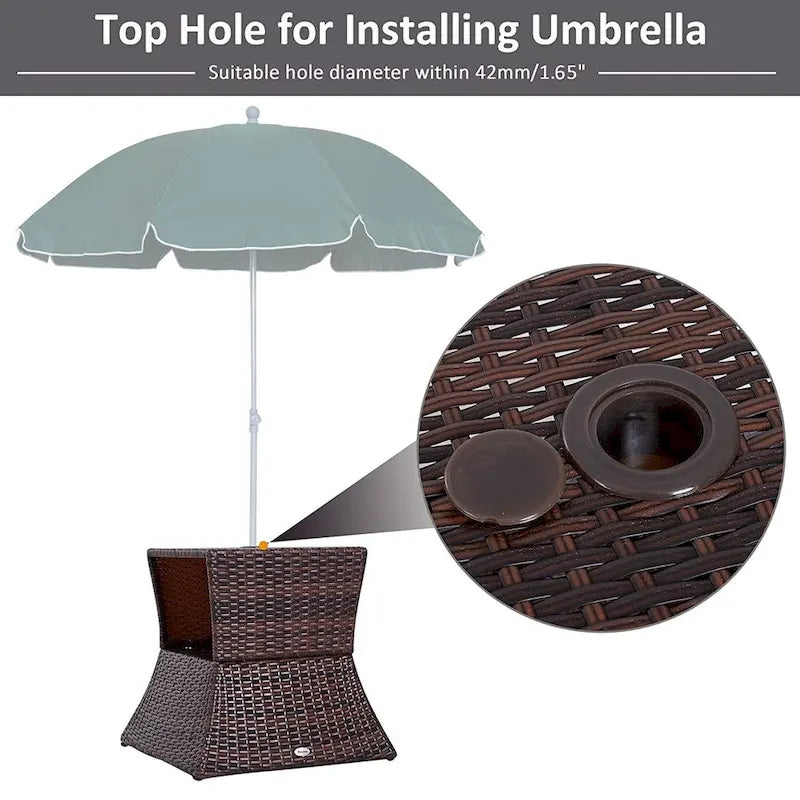 Table d'appoint d'extérieur Outsunny en rotin osier avec trou pour parasol