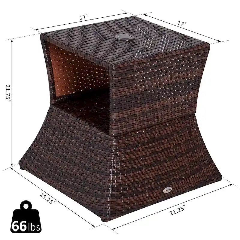 Table d'appoint d'extérieur Outsunny en rotin osier avec trou pour parasol