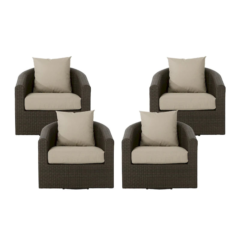 Fauteuil club pivotant Darius en osier et aluminium (lot de 4) par Christopher Knight Home