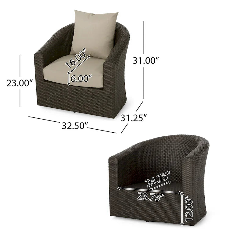 Fauteuil club pivotant Darius en osier et aluminium (lot de 4) par Christopher Knight Home