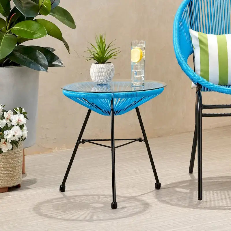 Nusa Outdoor Modern Wicker Side Table with Tempered Glass Top by Christopher Knight Home