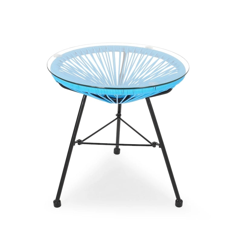 Table d'appoint d'extérieur moderne en osier Nusa avec plateau en verre trempé par Christopher Knight Home