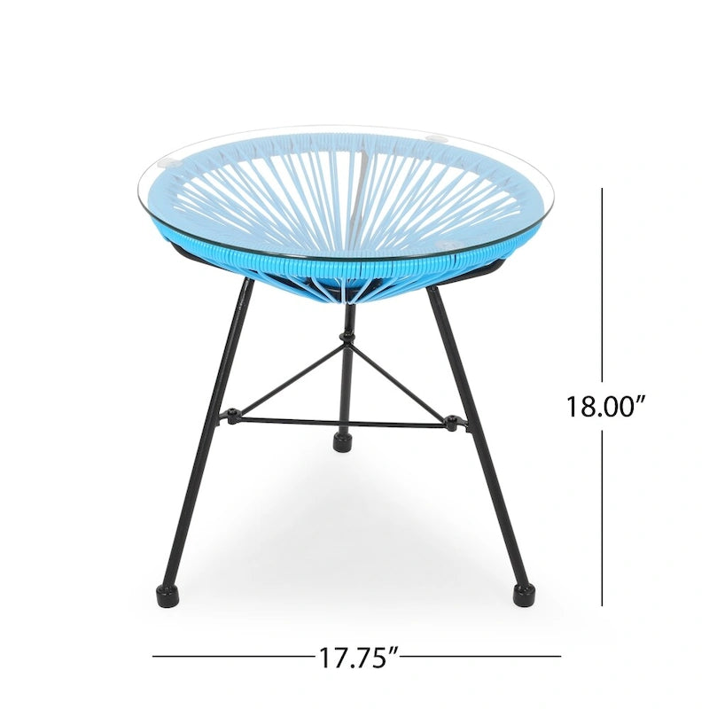 Table d'appoint d'extérieur moderne en osier Nusa avec plateau en verre trempé par Christopher Knight Home