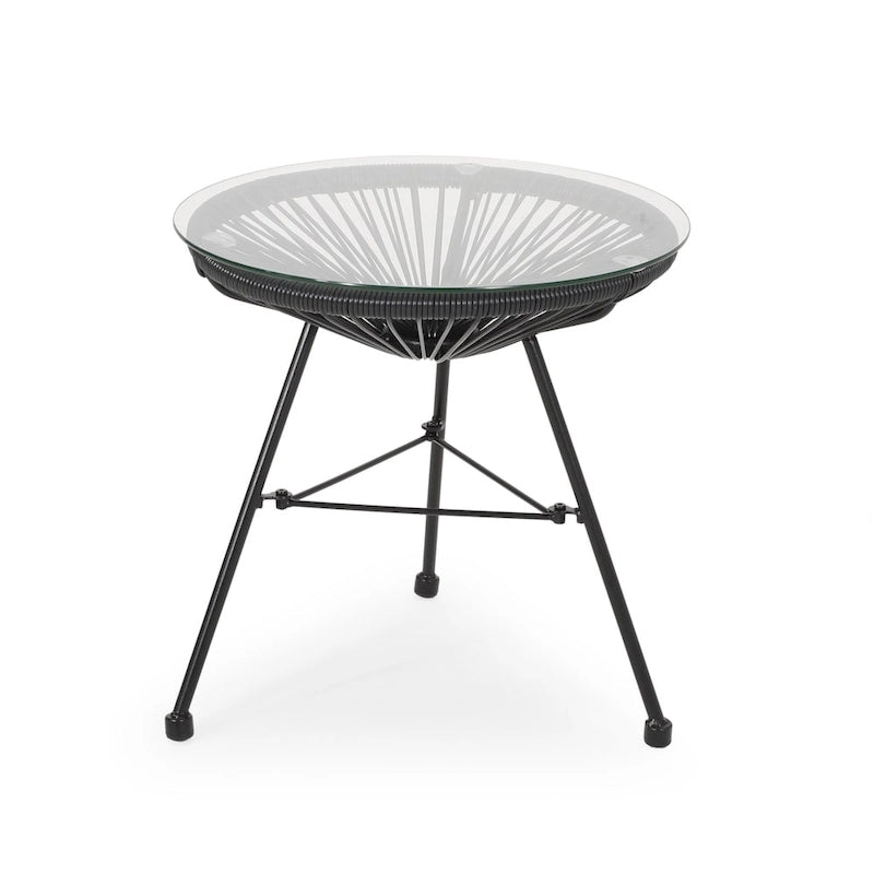 Table d'appoint d'extérieur moderne en osier Nusa avec plateau en verre trempé par Christopher Knight Home