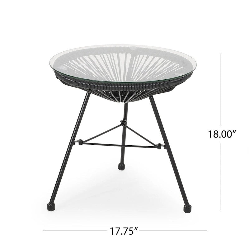 Table d'appoint d'extérieur moderne en osier Nusa avec plateau en verre trempé par Christopher Knight Home