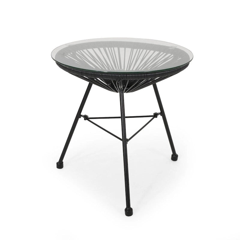 Table d'appoint d'extérieur moderne en osier Nusa avec plateau en verre trempé par Christopher Knight Home
