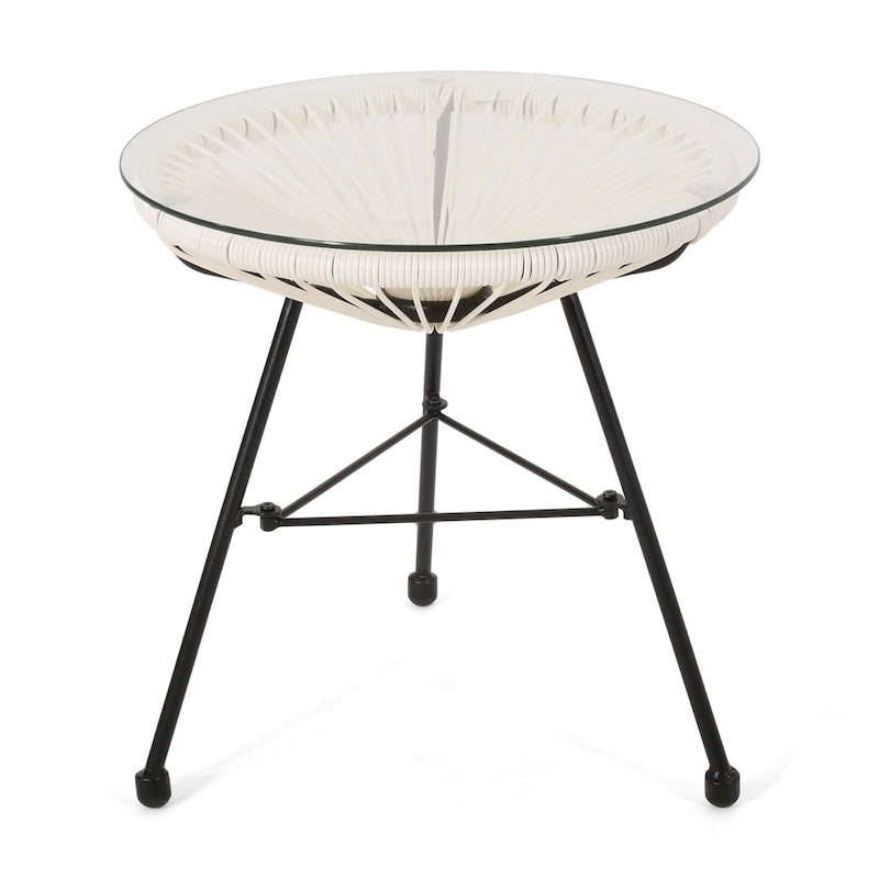 Table d'appoint d'extérieur moderne en osier Nusa avec plateau en verre trempé par Christopher Knight Home