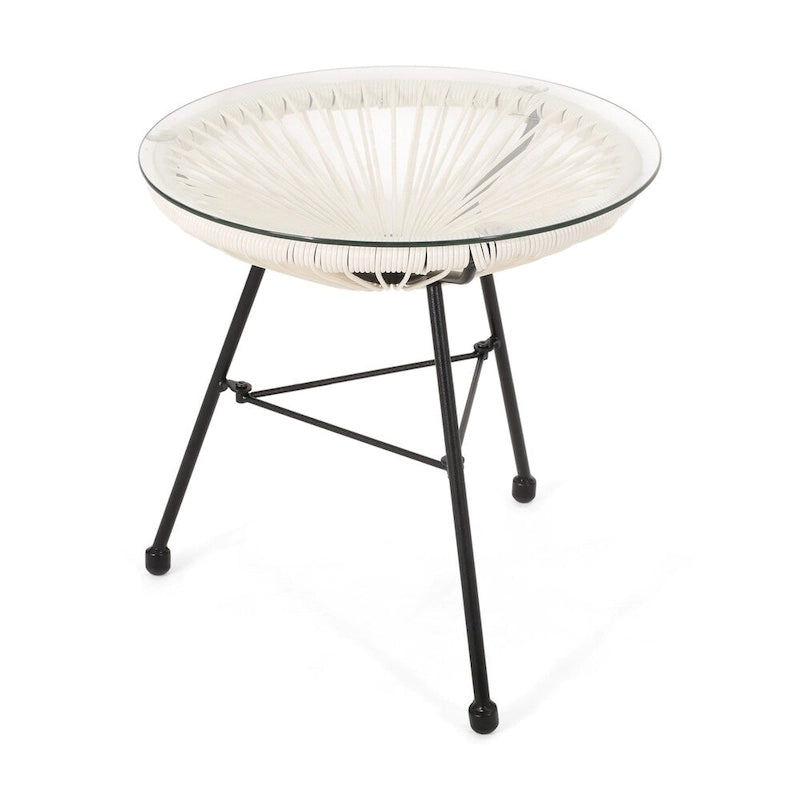 Table d'appoint d'extérieur moderne en osier Nusa avec plateau en verre trempé par Christopher Knight Home