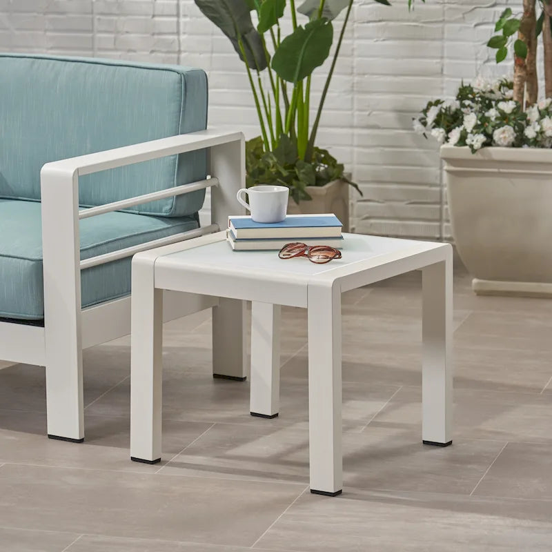 Table d'appoint d'extérieur en aluminium et verre trempé Cape Coral par Christopher Knight Home
