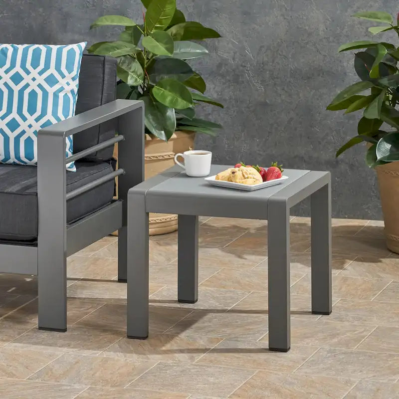 Table d'appoint d'extérieur en aluminium et verre trempé Cape Coral par Christopher Knight Home