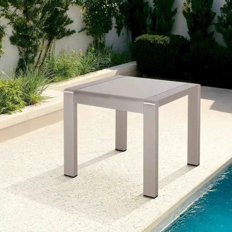 Table d'appoint d'extérieur en aluminium et verre trempé Cape Coral par Christopher Knight Home